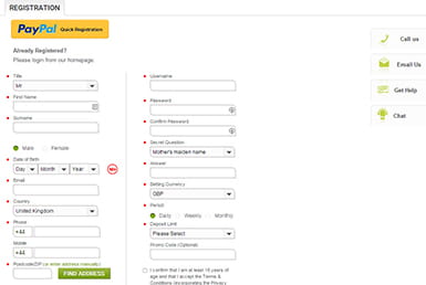 Ladbrokes' registration form