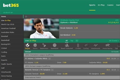 The home page of Bet365