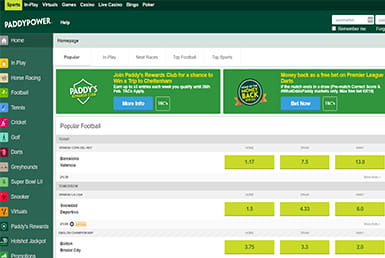 The home page of Paddy Power